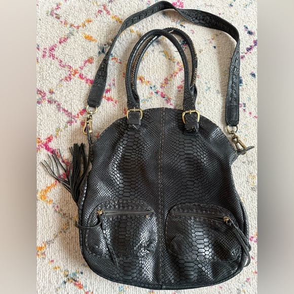 Carla Mancini Black Leather Large Tote Bag